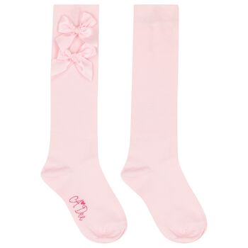 Girls Pink Satin Bow Socks