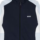 Boys Navy Blue, Blue & White Logo Hooder me d Zip Up Top, 4, hi-res