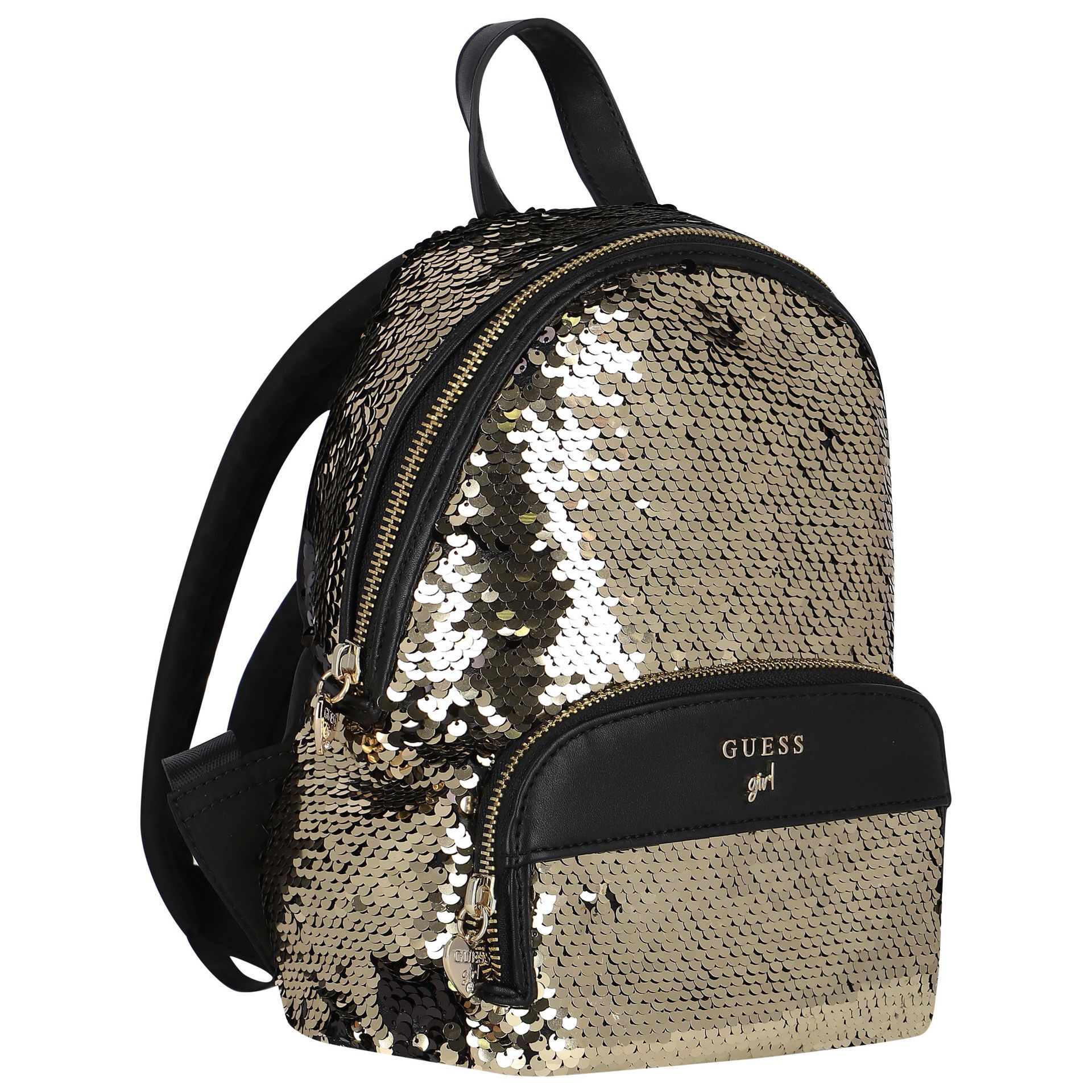 Guess Younger Girls Gold Black Logo Sequin Backpack Junior Couture UAE