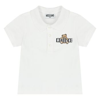 Younger Boys White Teddy Bear Logo Polo Shirt