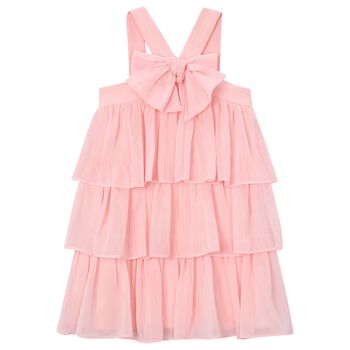 Girls Pink Bow Tiered Dress