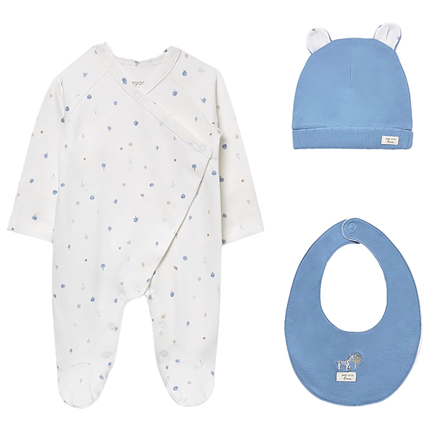 Baby Boys Ivory & Blue Babygrow Gift Set, 3, hi-res