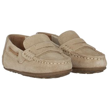 Younger Boys Beige Suede & Leather Loafers