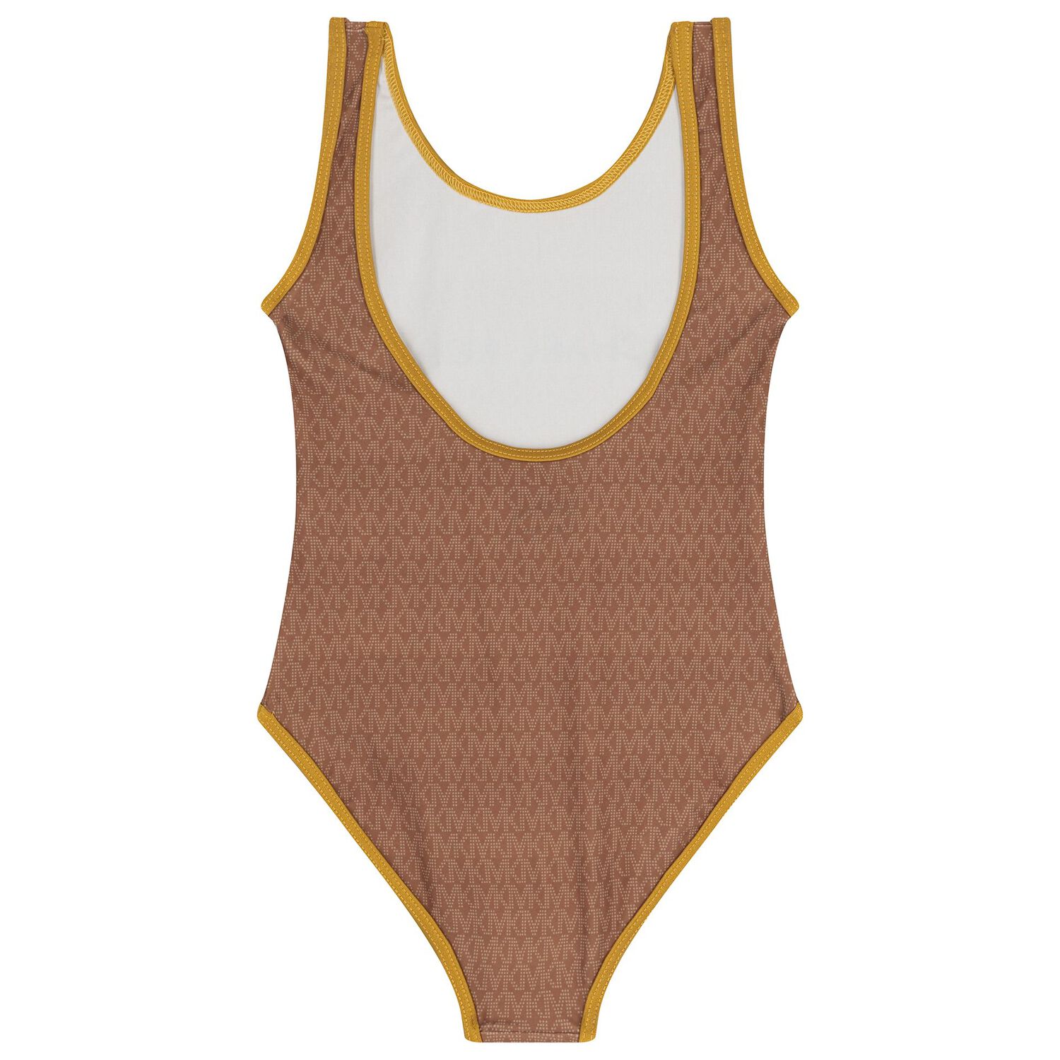Girls Mini Me Brown & Gold Logo Swimsuit, 1, hi-res