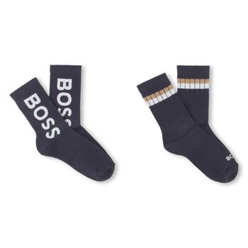 Boys Navy Logo Socks ( 2-Pack )