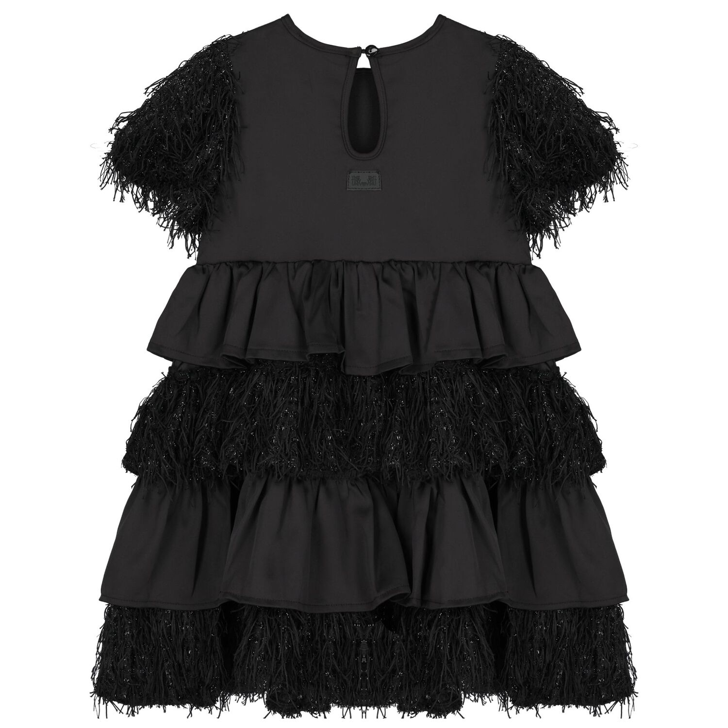 Girls Black Tiered Satin Dress, 1, hi-res image number null