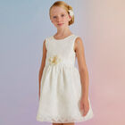 Girls White Embroidered Organza Dress, 2, hi-res