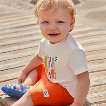 Younger Boys White & Orange Surfing Board Shorts Set