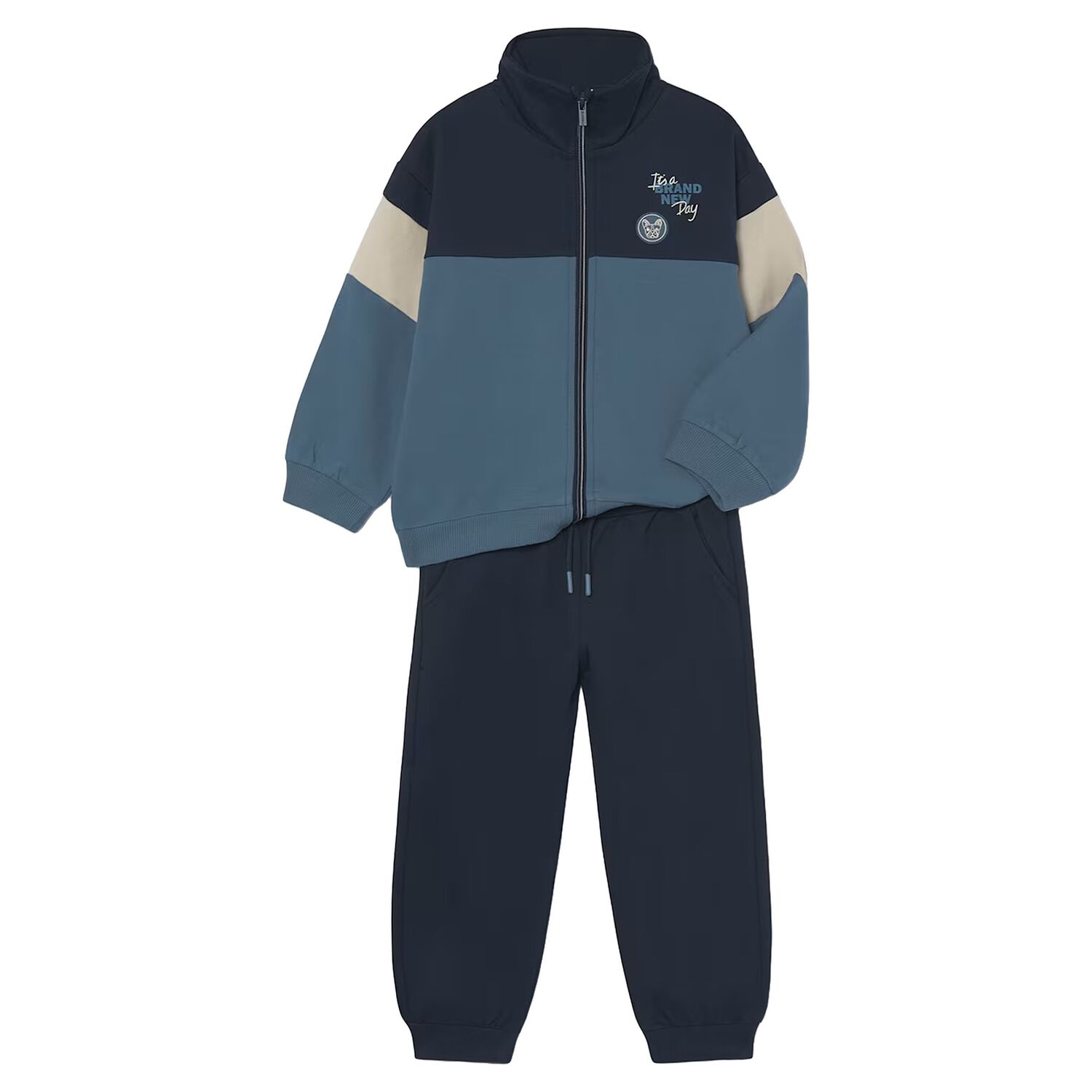 Boys Navy Blue & Blue Tracksuit, 2, hi-res