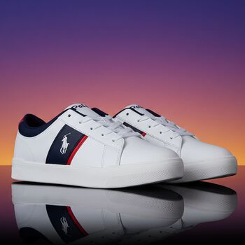 Boys White & Navy Blue Logo Trainers