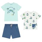 Younger Boys White, Aqua & Navy Blue Shorts Set, 1, hi-res