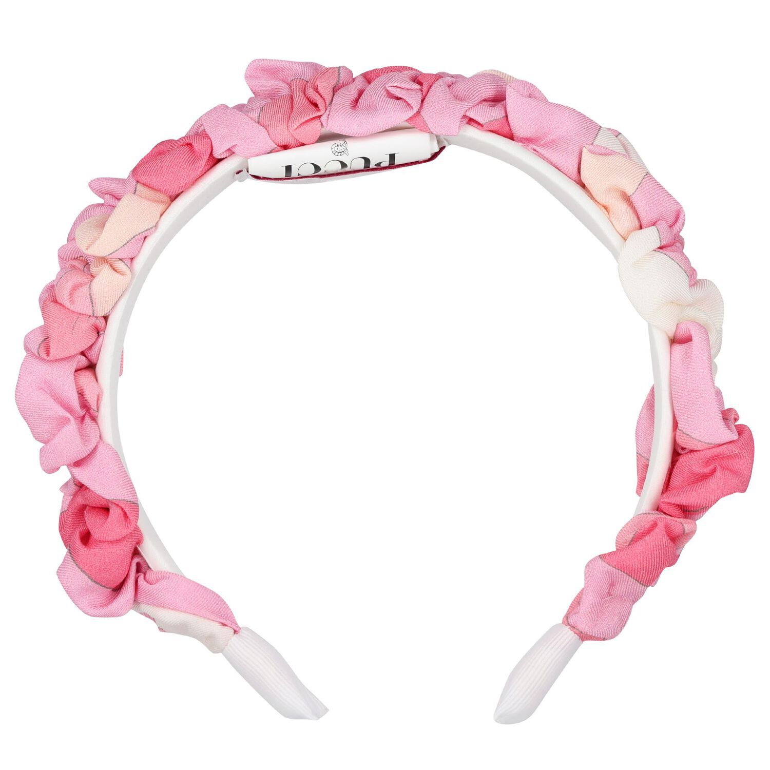 Girls Pink Ruffled Iride Print Headband, 1, hi-res