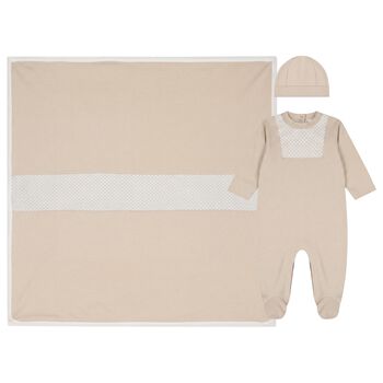 Beige Smocked Babygrow Gift Set