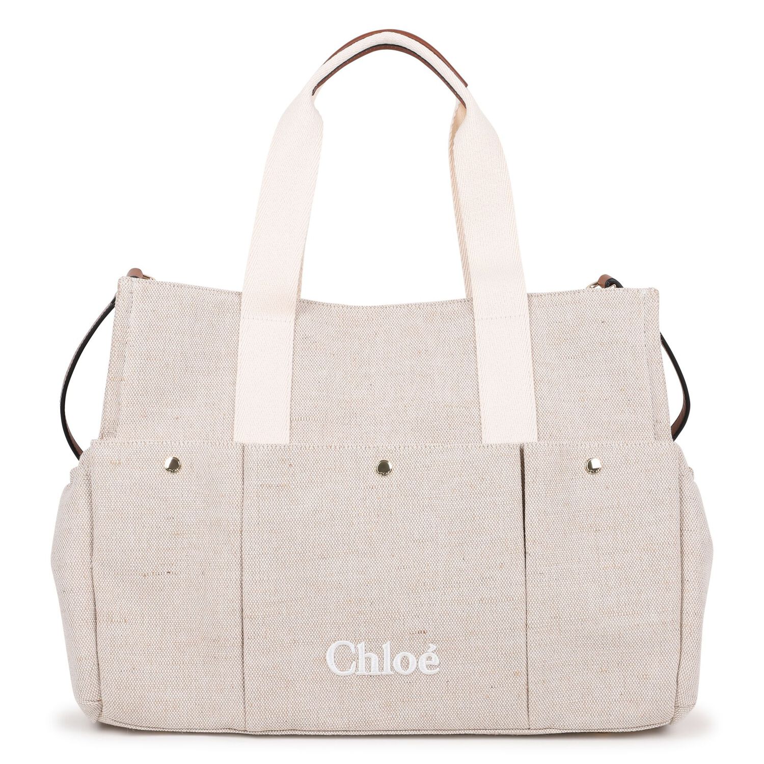 Beige Canvas Logo Changing Bag, 1, hi-res