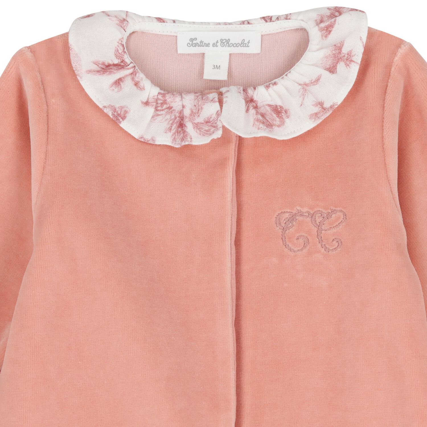 Baby Girls Pink & Ivory Toile De Jouy Babygrow, 3, hi-res