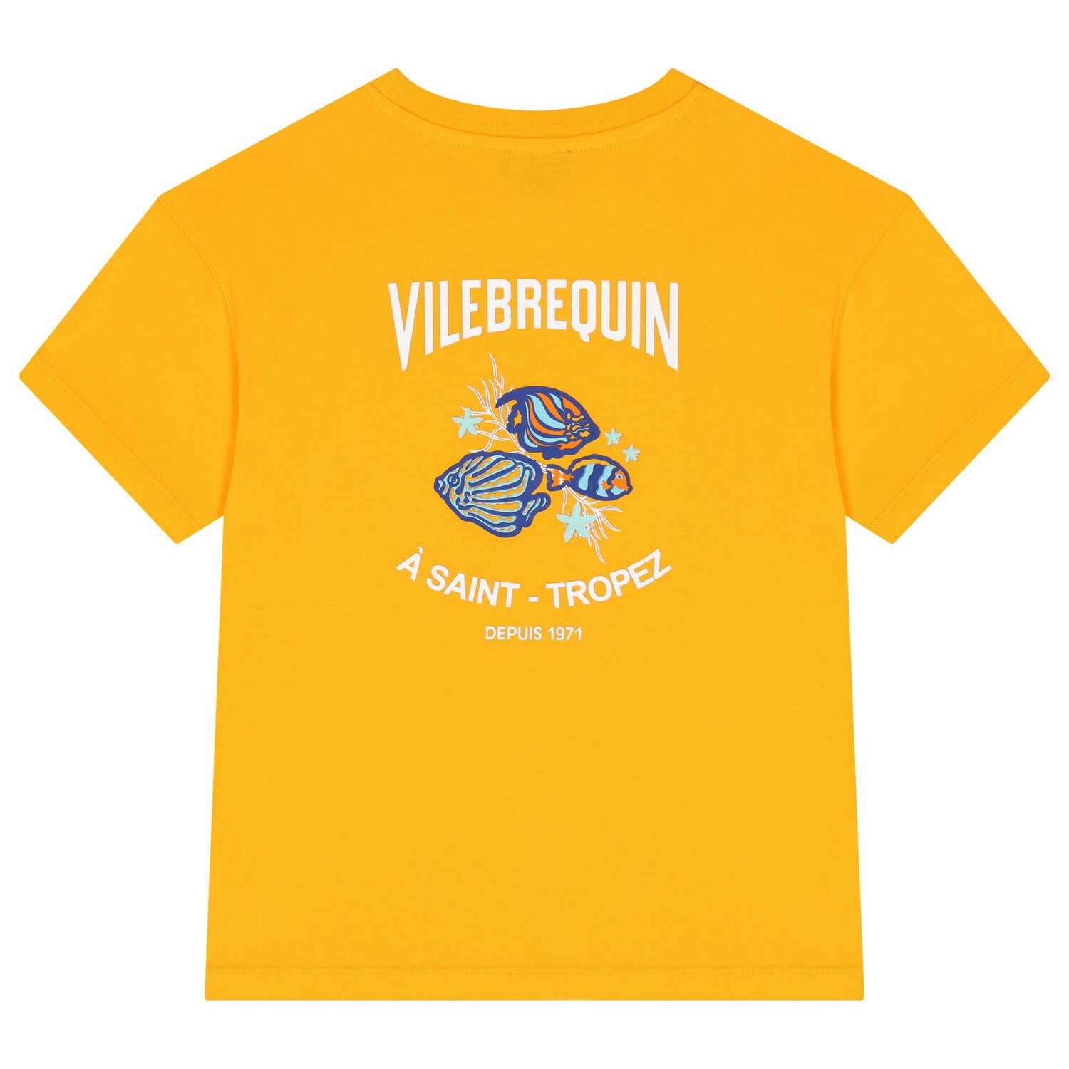 تي شيرت بناتي بشعار سمكة باللون صفراء, 1, hi-res