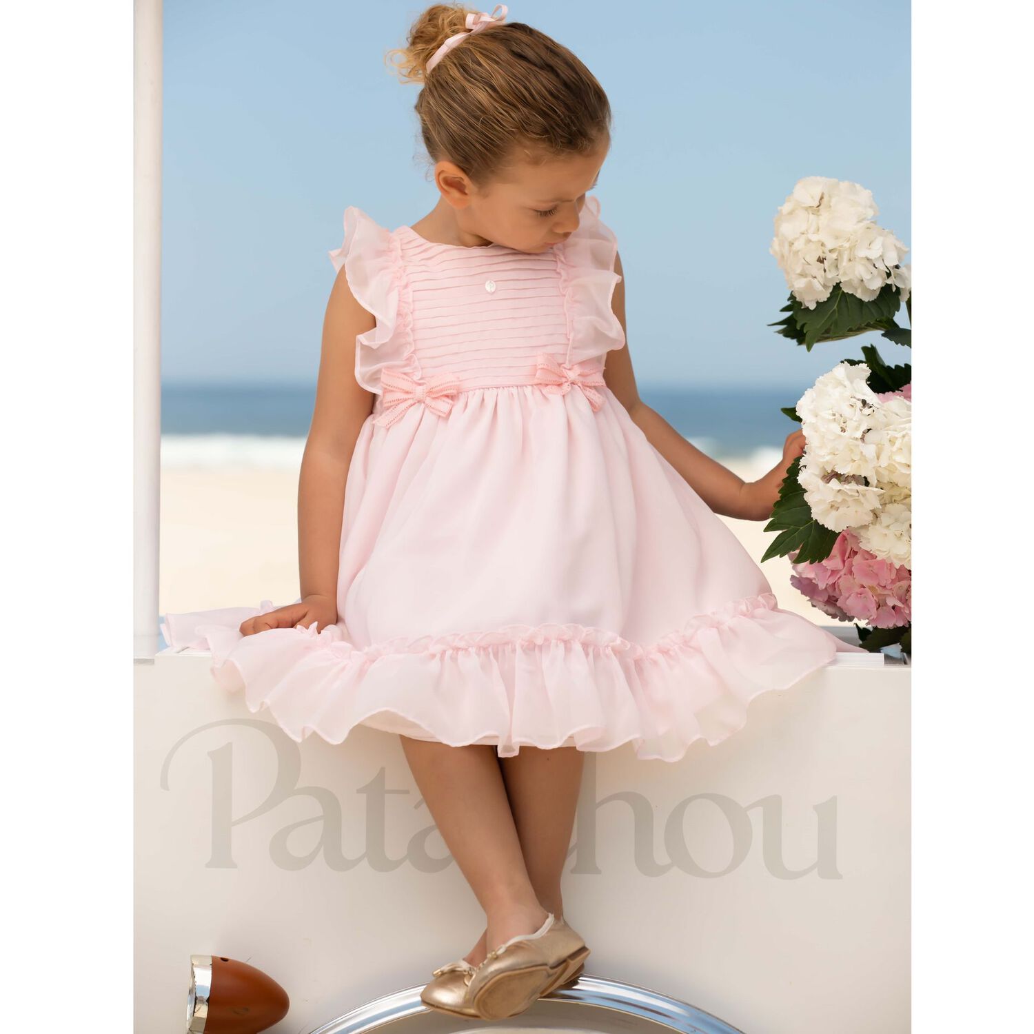 Baby Girls Pink Chiffon Bow Dress, 2, hi-res image number null