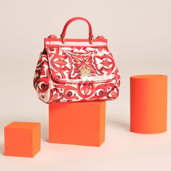 Girls White & Orange Patent Leather Majolica Handbag ( 15cm )