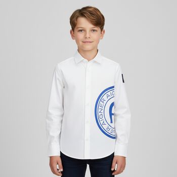 Boys White Logo Shirt, 2 Boys White Logo Shirt