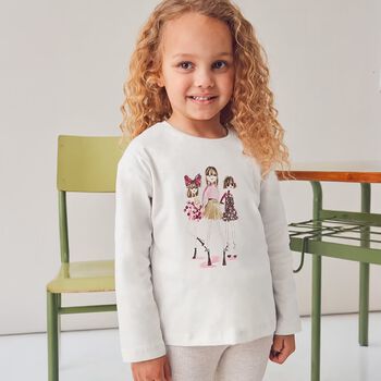 Girls White Dolls Long Sleeve Top