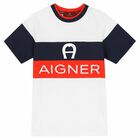 Boys White, Navy & Red Logo T-Shirt, 2, hi-res