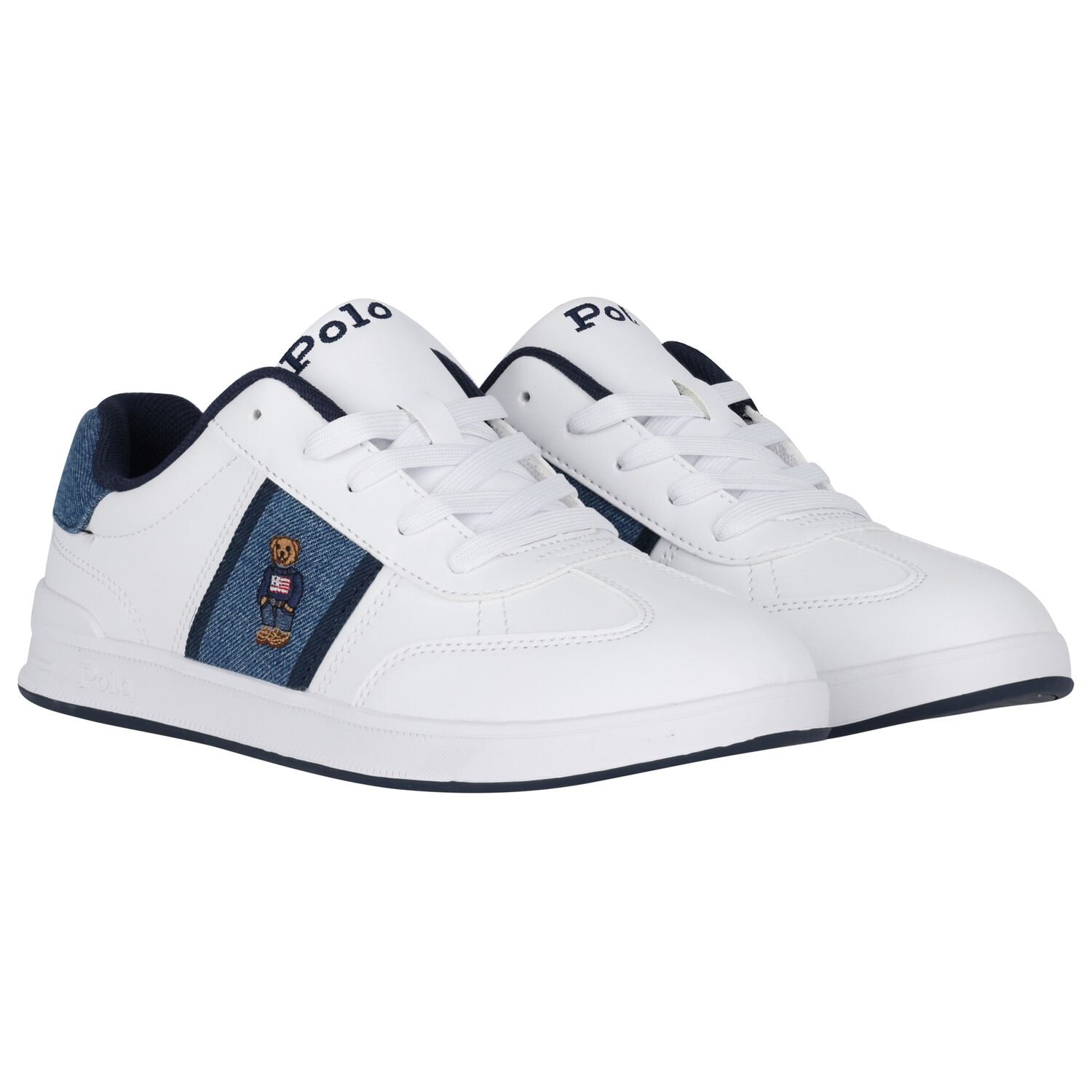 Boys White & Denim Blue Logo Trainers, 1, hi-res image number null