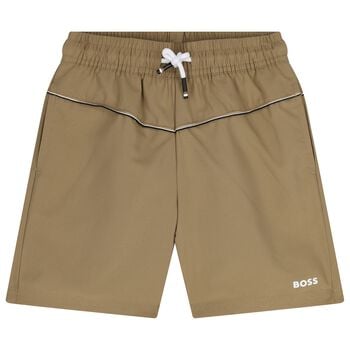 Boys Beige Logo Swim Shorts