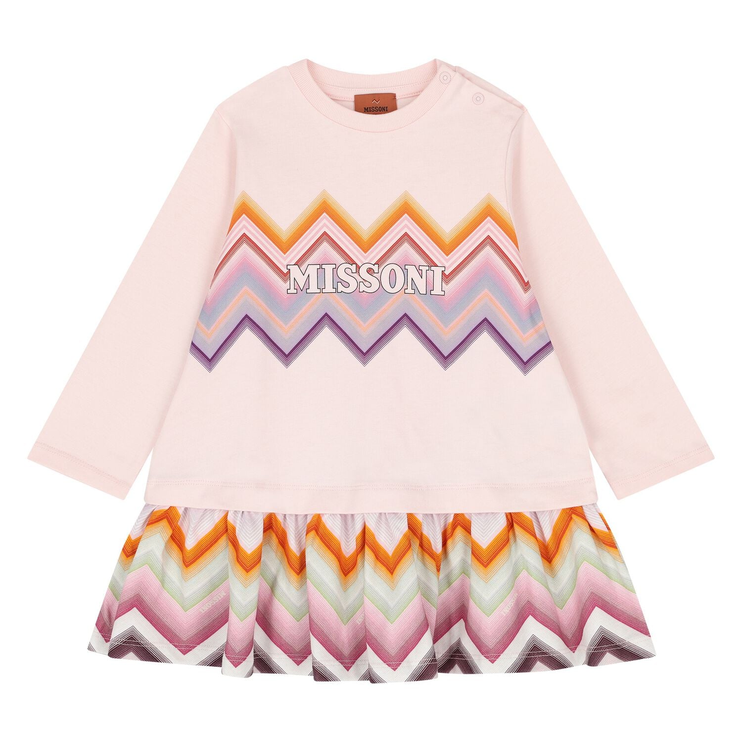 Younger Girls Pink Zig Zag Logo Dress, 2, hi-res