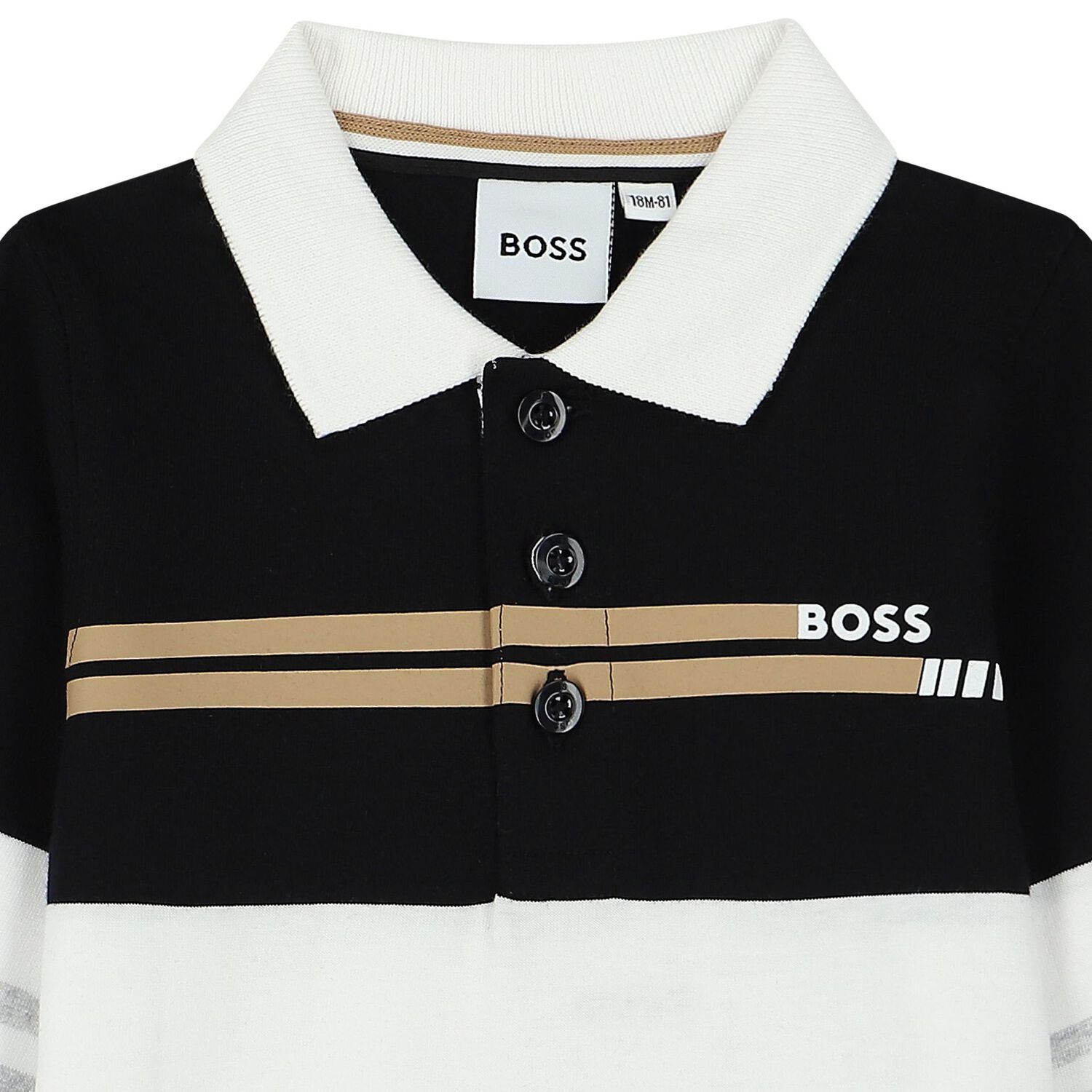 Younger Boys Black, White & Grey Logo Polo Shirt, 1, hi-res
