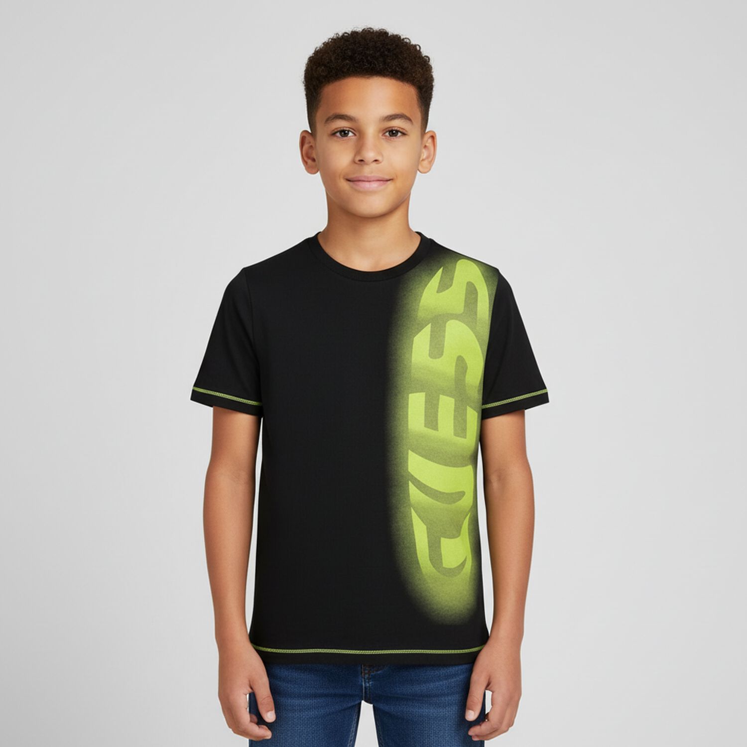 تي شيرت أسود بشعار للأولاد, 2, hi-res image number null