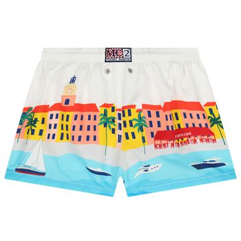 Boys White & Blue Logo Swim Shorts
