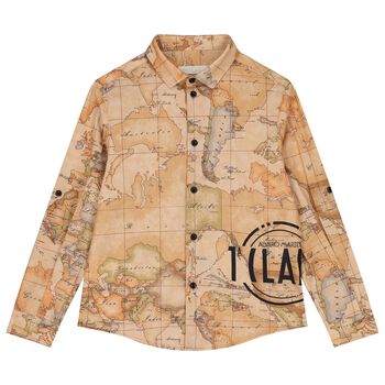 Boys Beige Geo Map Shirt
