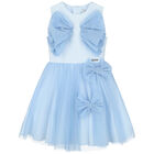 Girls Blue Tulle Bow Dress, 1, hi-res
