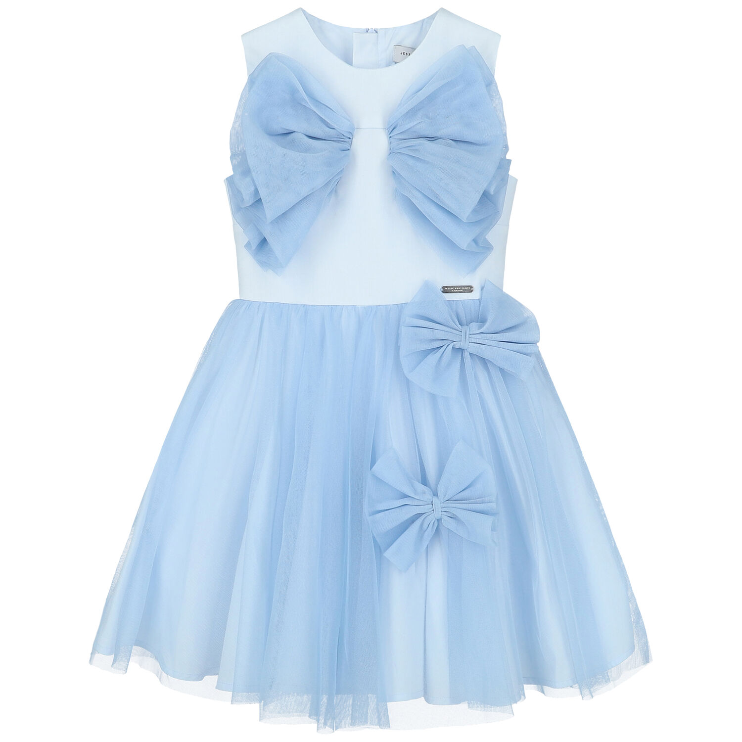 Girls Blue Tulle Bow Dress, 1, hi-res