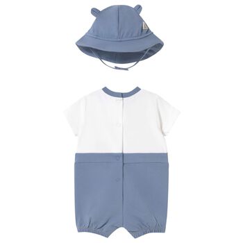 Baby Boys Blue & White Bear Romper & Hat Set