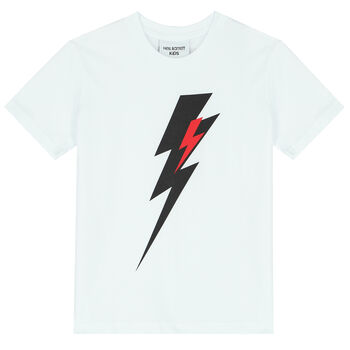Boys White Thunder Bolt T-Shirt