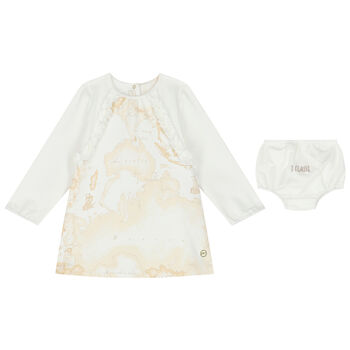 Baby Girls Ivory & Beige Geo Map Dress Set