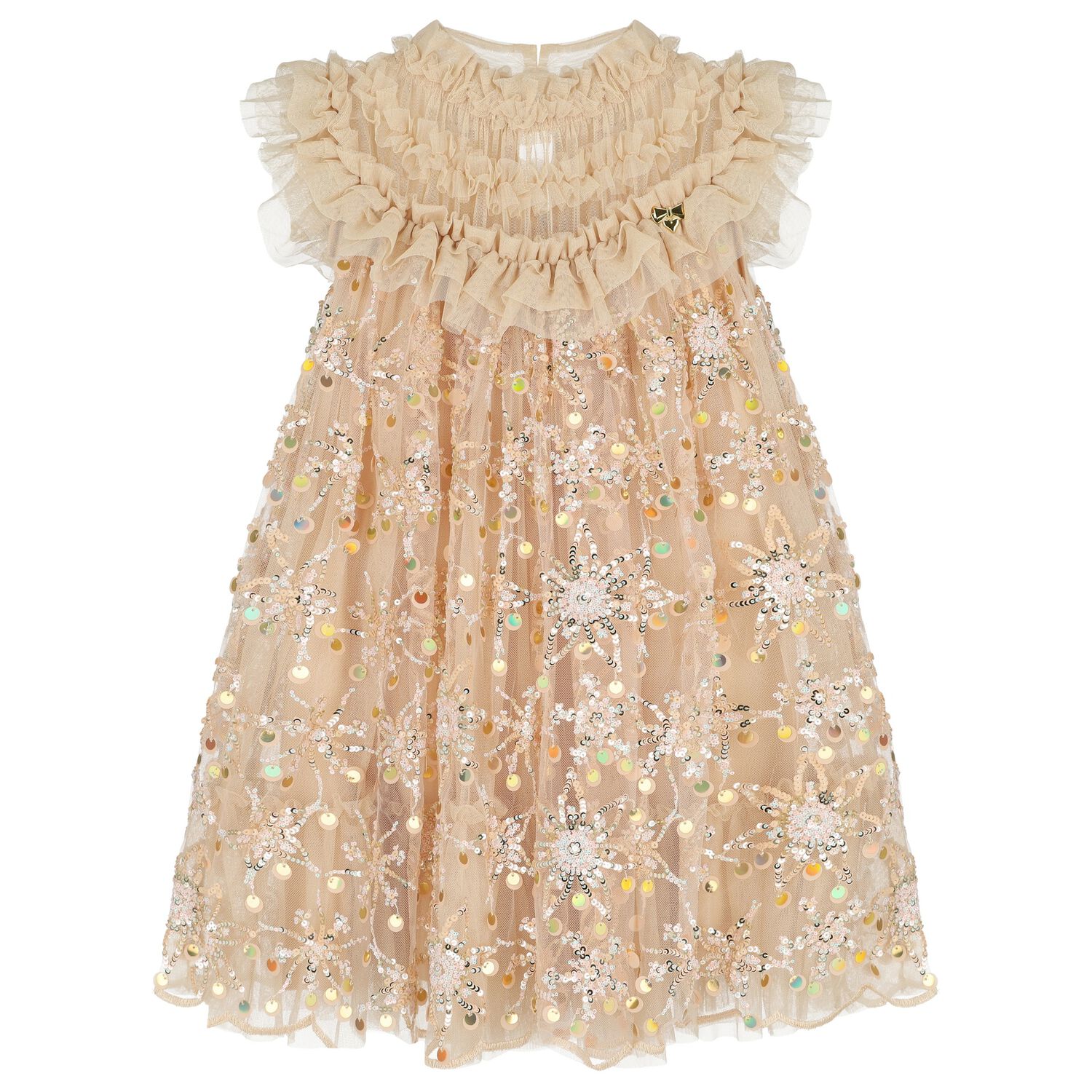 Girls Gold Embellished Tulle Dress, 1, hi-res