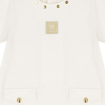 Girls Ivory Logo Pleated Dress