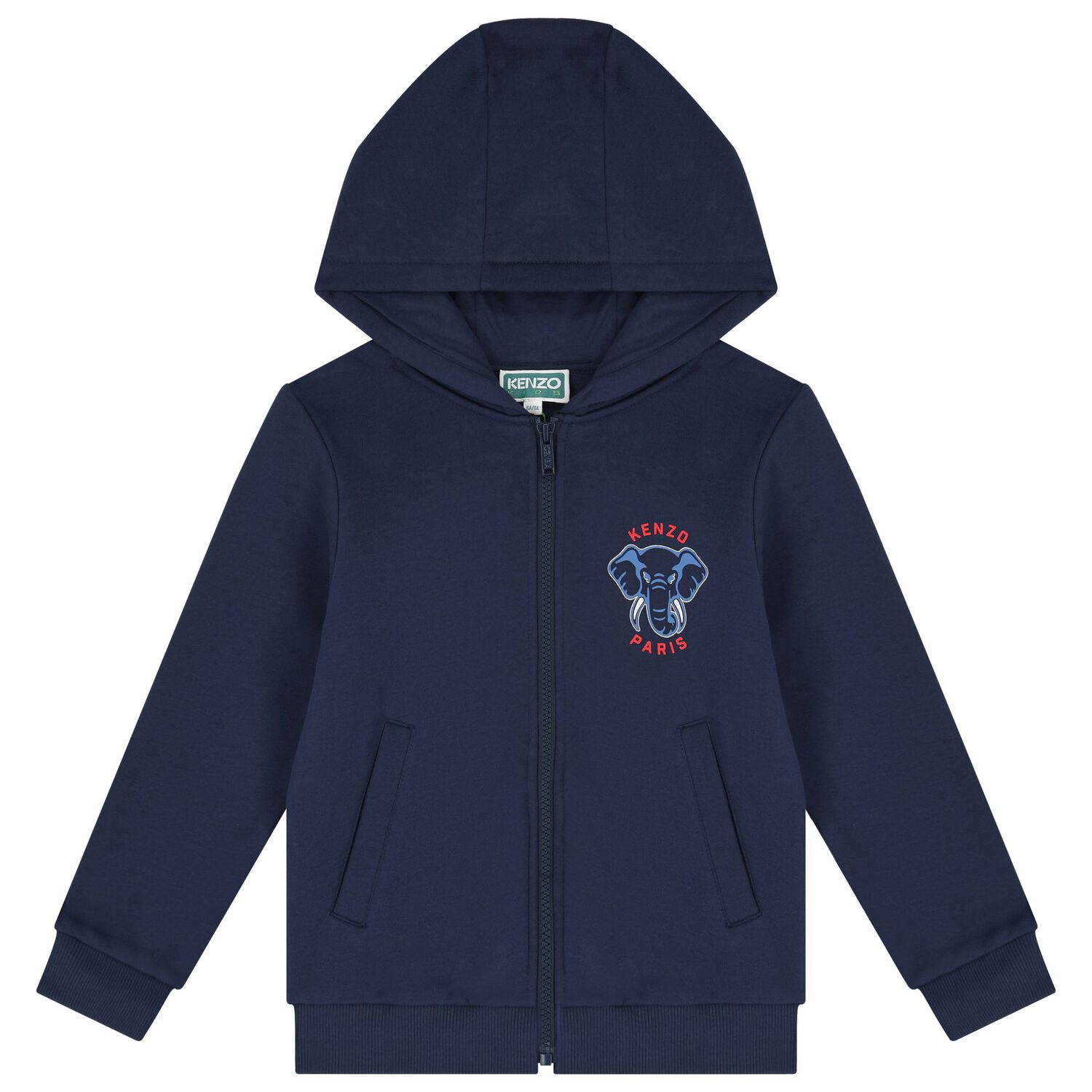 Boys Navy Blue Elephant Logo Hooded Zip Up Top, 1, hi-res image number null