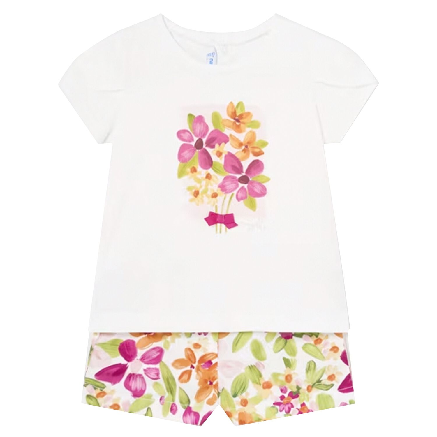 Younger Girls White Floral Shorts Set, 1, hi-res