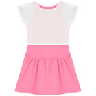 Girls White & Pink Logo Dress Set, 1, hi-res