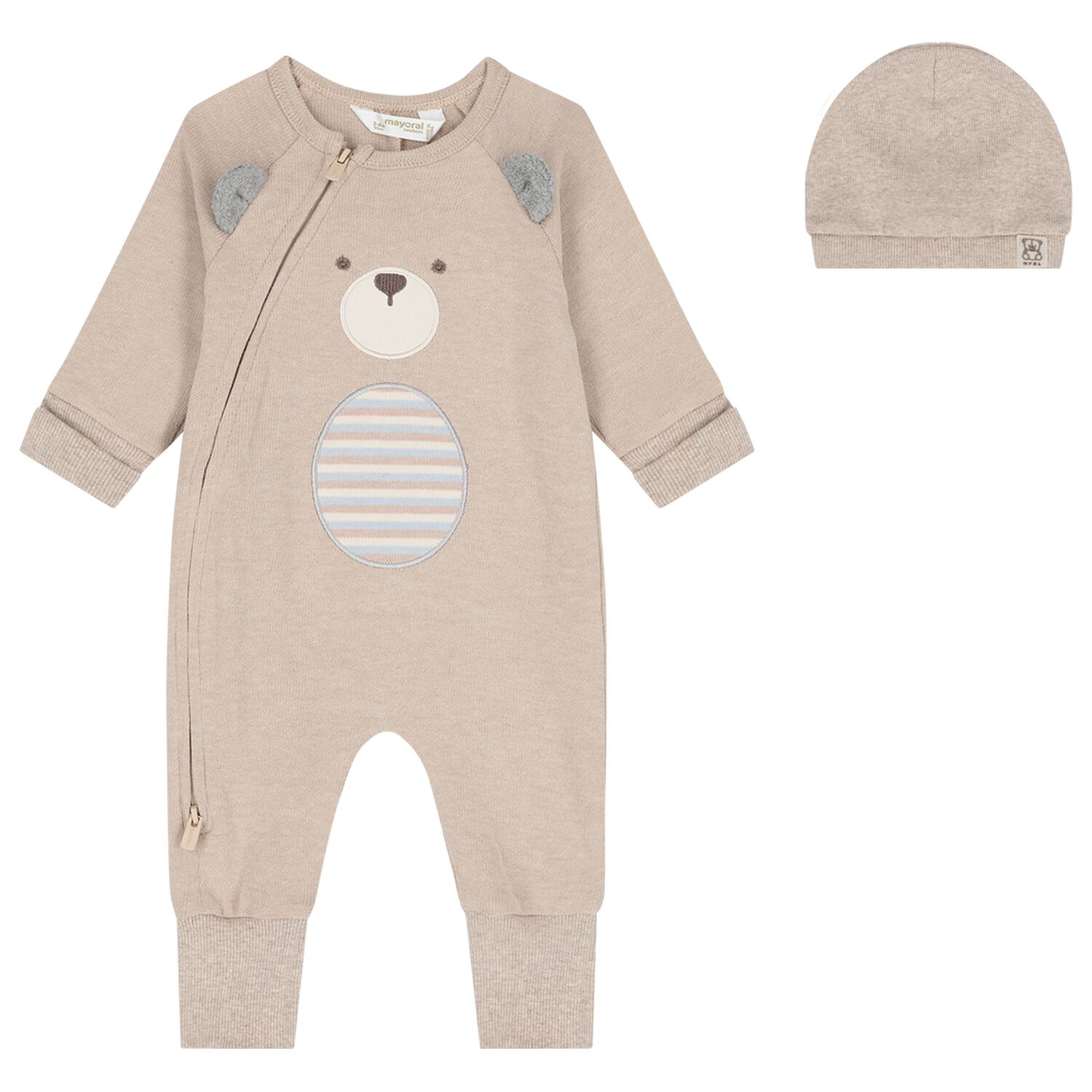 Baby Boys Beige Teddy Bear Romper Gift Set, 1, hi-res