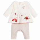 Baby Girls White Embroidered Babysuit, 1, hi-res