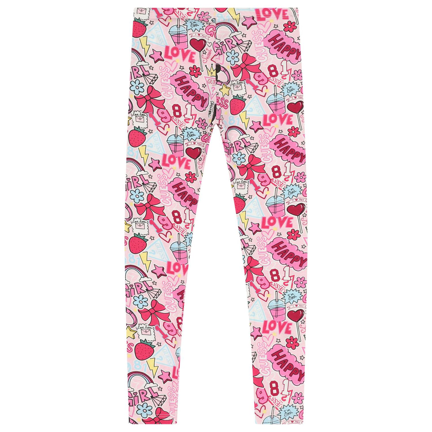 Girls Pink Logo Heart Leggings, 1, hi-res