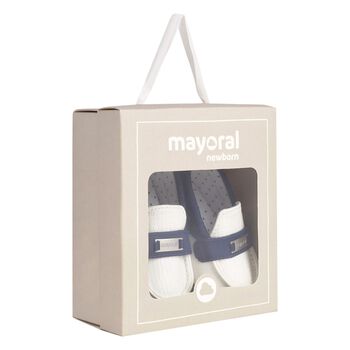 Baby Boys White & Navy Pre-Walker Moccasins
