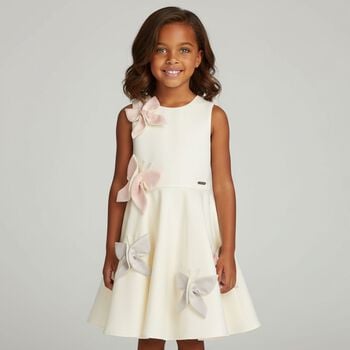 Girls Ivory Butterfly Satin Dress