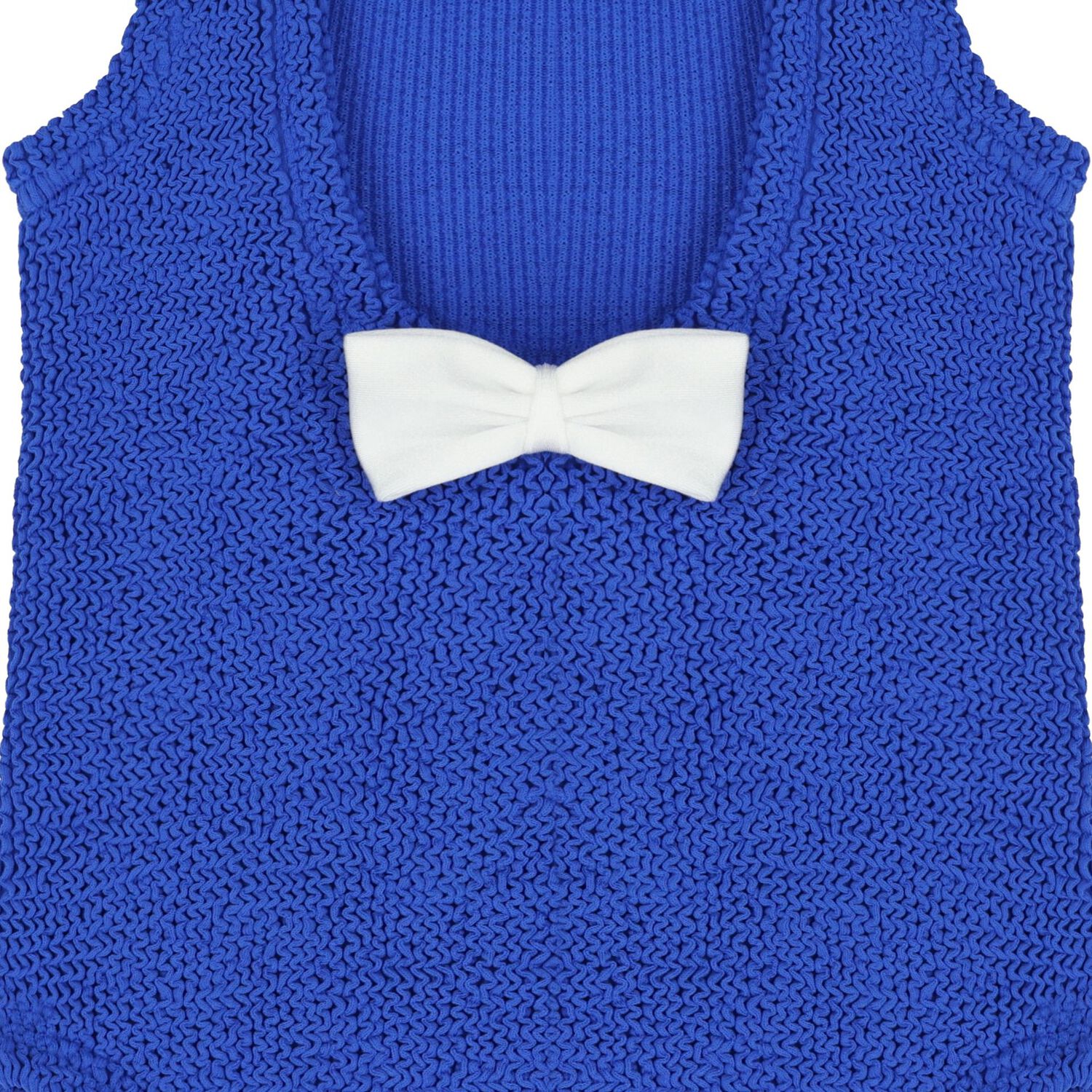 بدلة سباحة بنقشة مكشكشة مع فيونكة باللون الأزرق للبنات, 1, hi-res