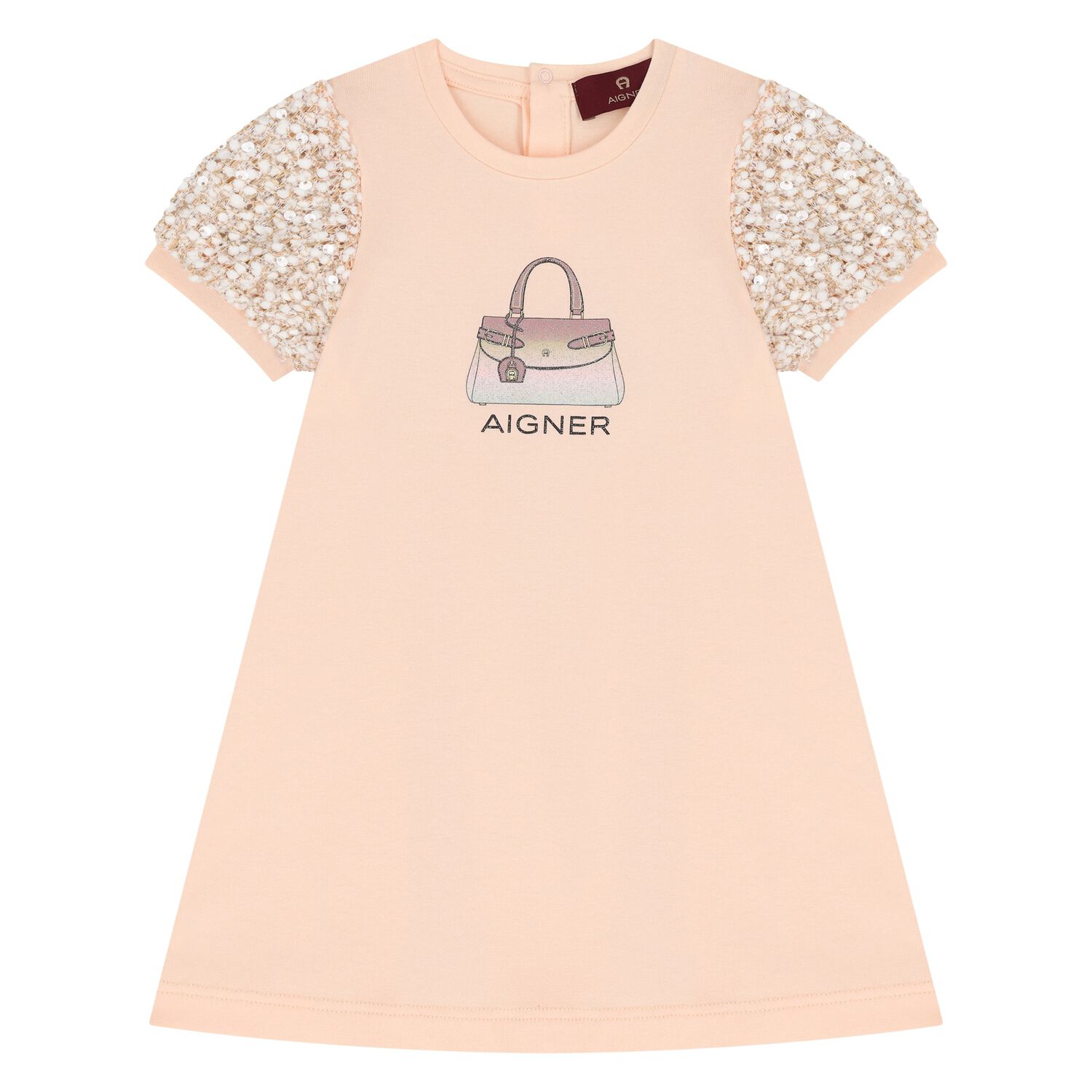  فستان بنات باللون البرتقالي عليه حقيبة للفتيات الصغيرات, 2, hi-res