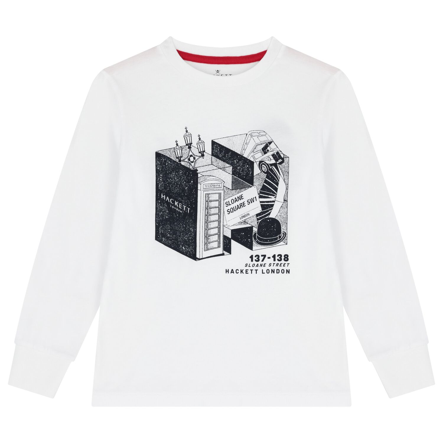 Boys White Logo Long Sleeve Top, 1, hi-res